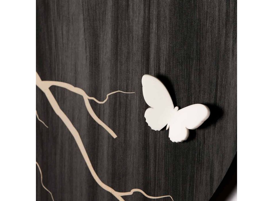 Reloj de pared de diseño redondo en madera grabada con láser y mariposas 3D - Farfo Viadurini
