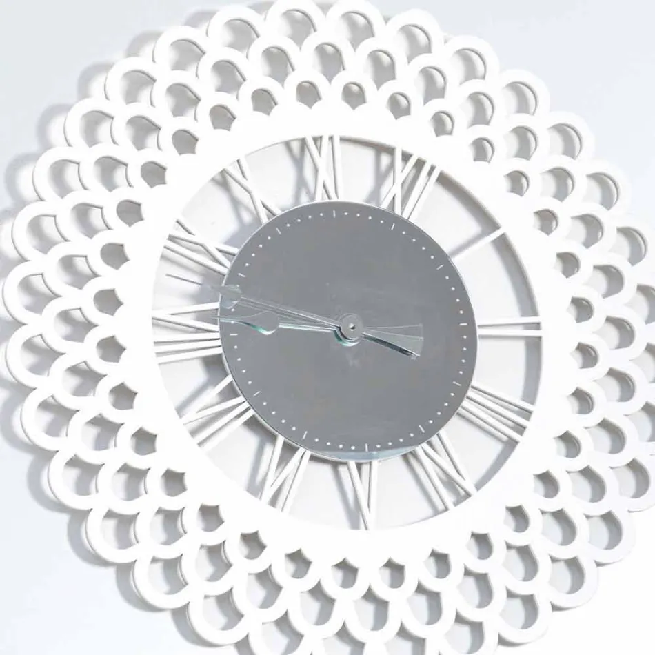 Reloj de pared de madera blanca de diseño floral grande y moderno - Gerbera Viadurini