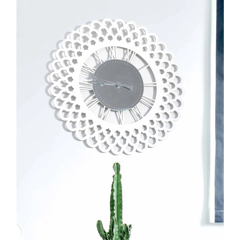 Reloj de pared de madera blanca de diseño floral grande y moderno - Gerbera Viadurini
