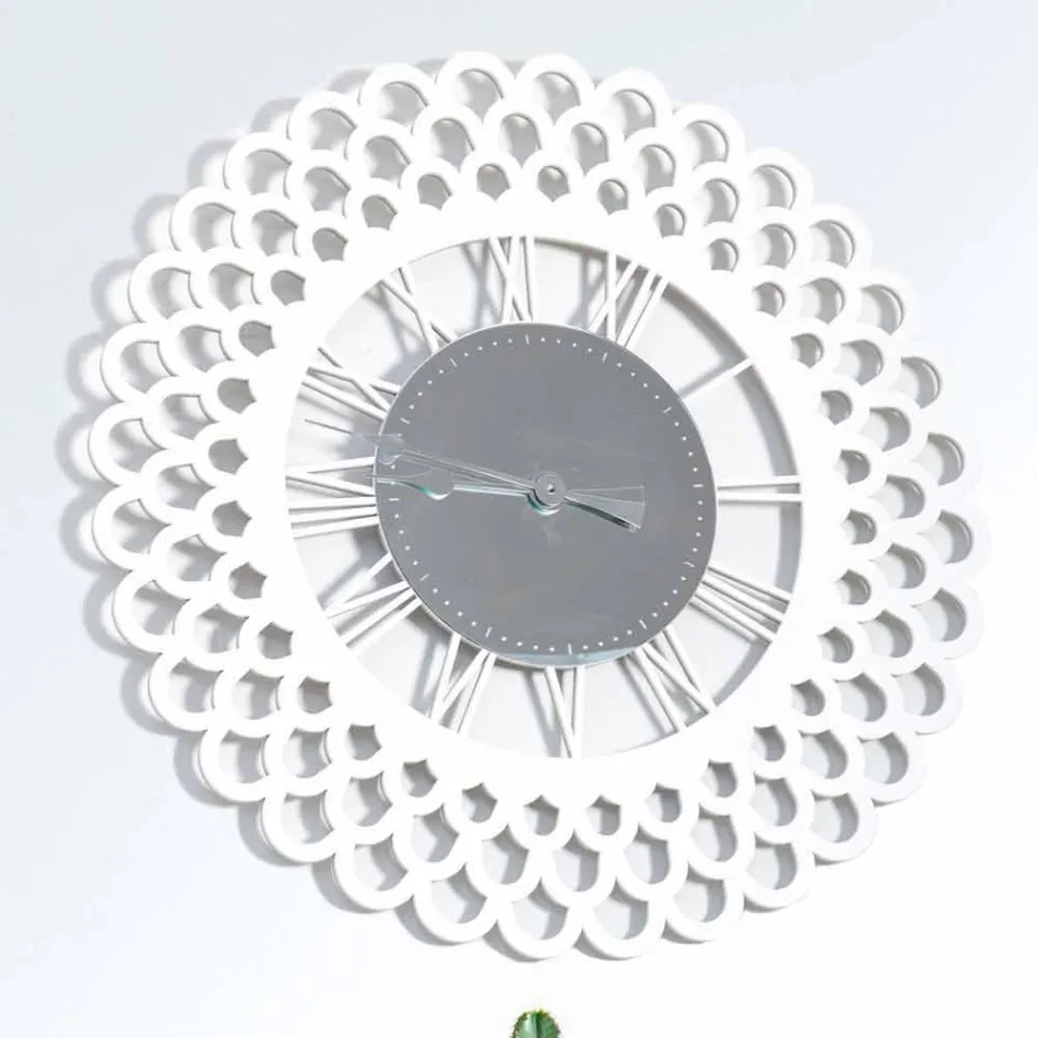 Reloj de pared de madera blanca de diseño floral grande y moderno - Gerbera Viadurini