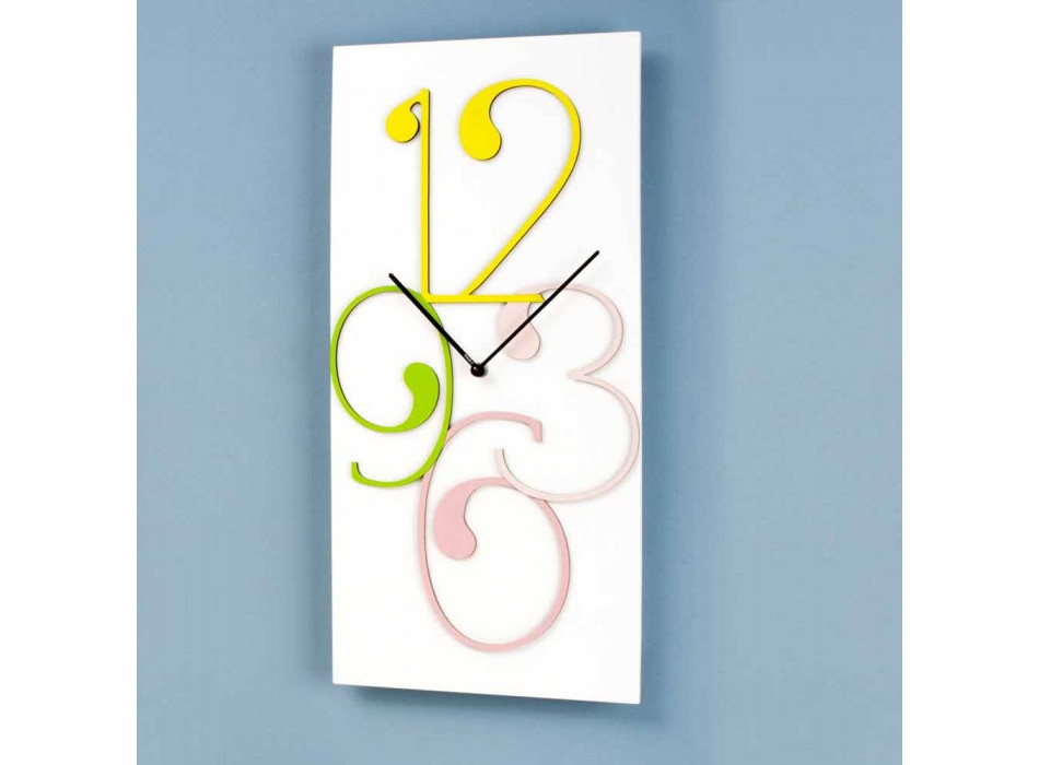 Reloj de pared de color y madera blanca rectangular de diseño moderno - Matemáticas Viadurini