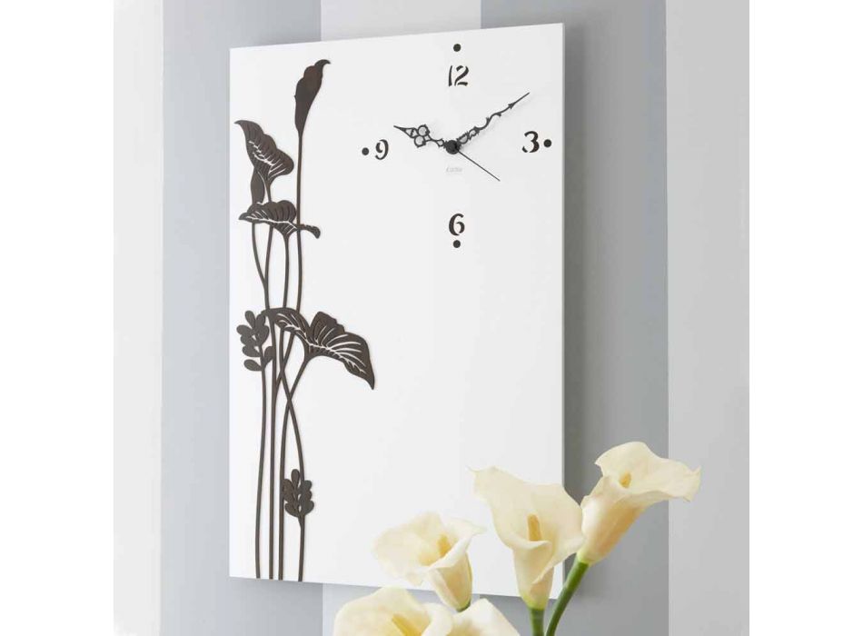 Reloj de pared rectangular moderno en madera de diseño blanco decorado - Croco Viadurini