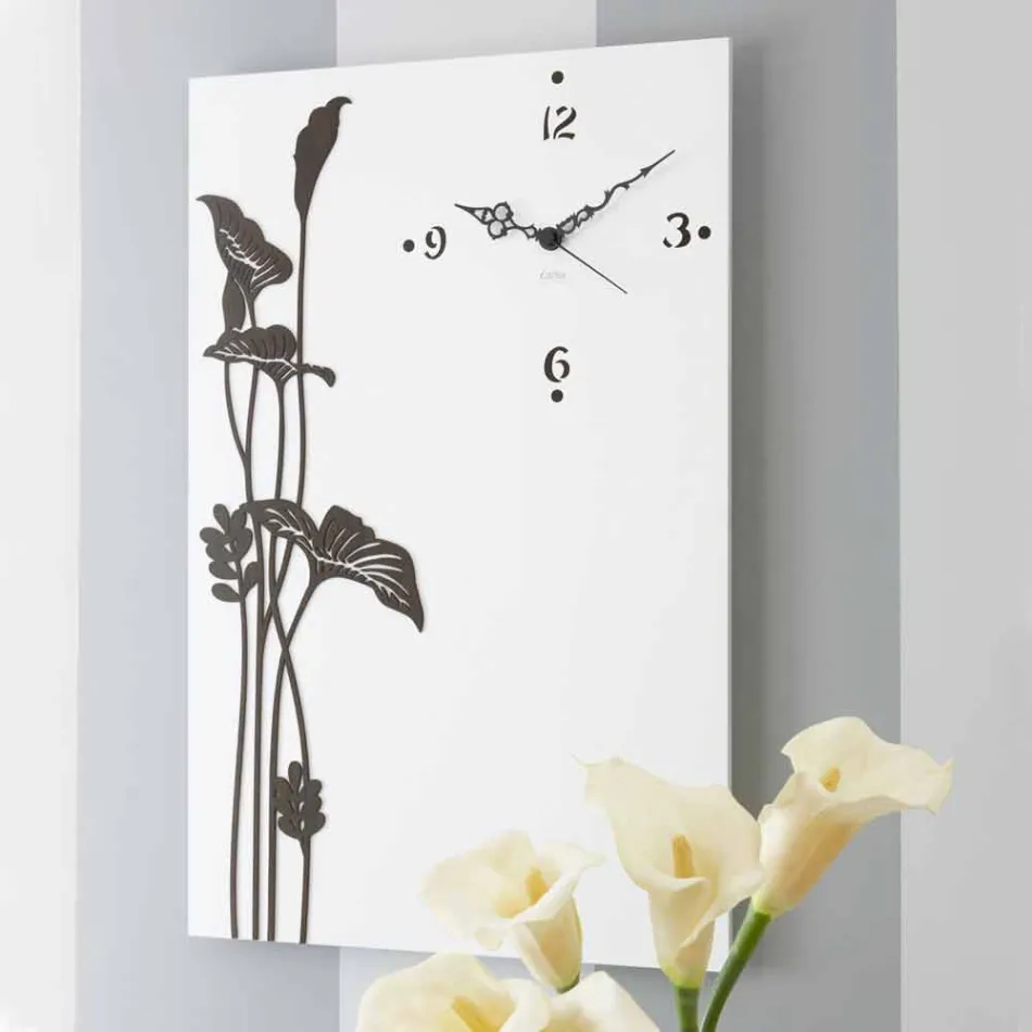 Reloj de pared rectangular moderno en madera de diseño blanco decorado - Croco Viadurini
