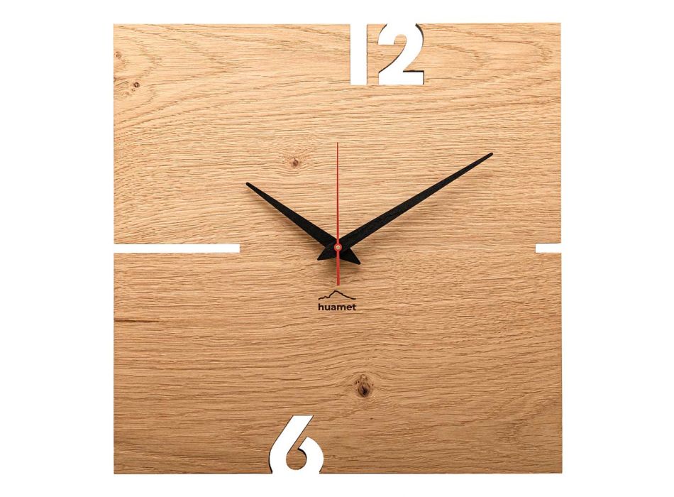 Reloj de pared cuadrado en madera de roble, pino o nogal Made in Italy - Bethel Viadurini