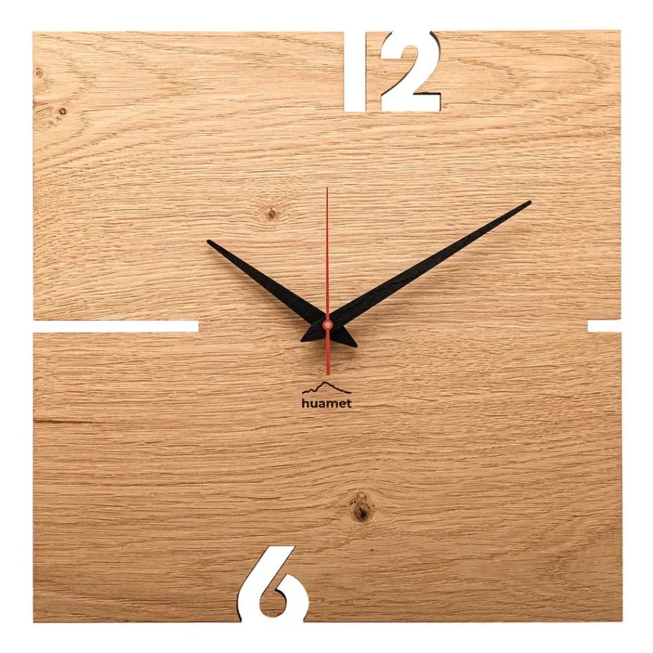 Reloj de pared cuadrado en madera de roble, pino o nogal Made in Italy - Bethel Viadurini