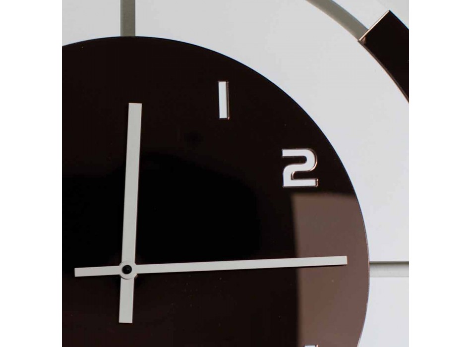 Reloj de pared en madera blanca y decoraciones de bronce de diseño moderno - Mavia Viadurini