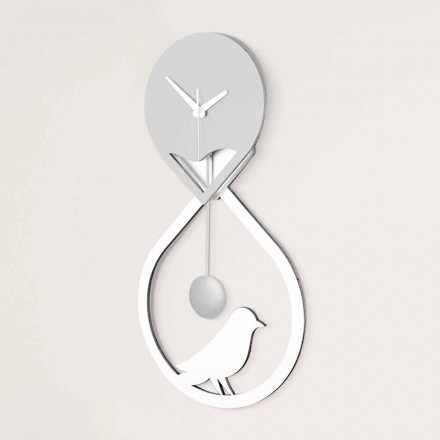 Reloj de péndulo de pared de diseño moderno blanco y gris estilizado - Tebas Viadurini