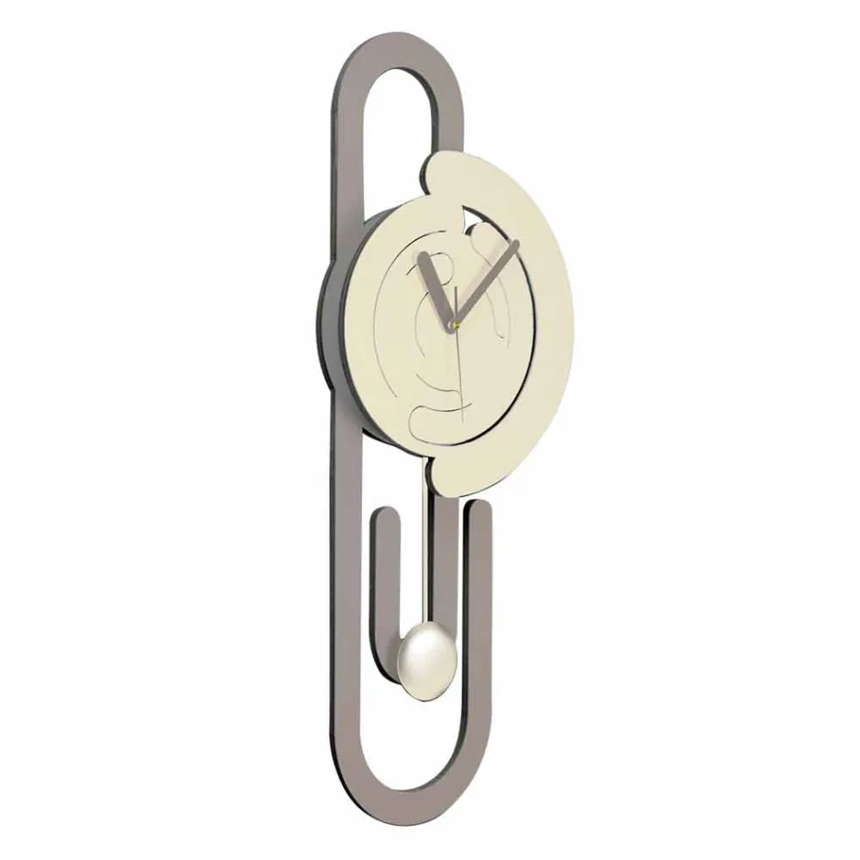 Reloj de pared de péndulo de diseño moderno en madera beige y marrón - Paperclip Viadurini