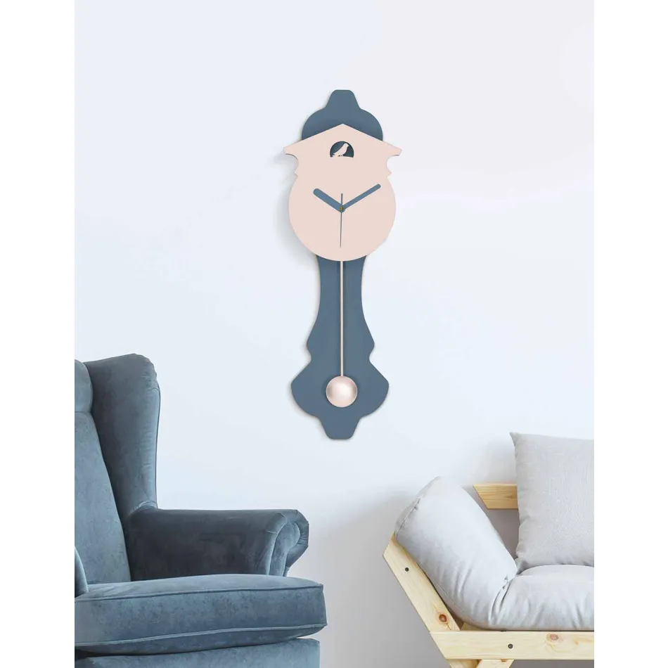 Reloj de pared moderno en madera gris y rosa - Cuco Viadurini