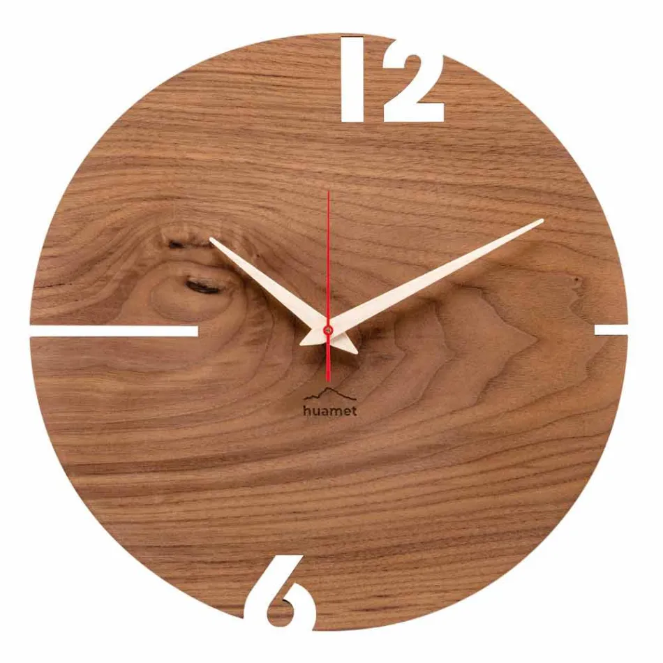 Reloj de pared redondo en madera de roble, pino o nogal Made in Italy - Bethel Viadurini
