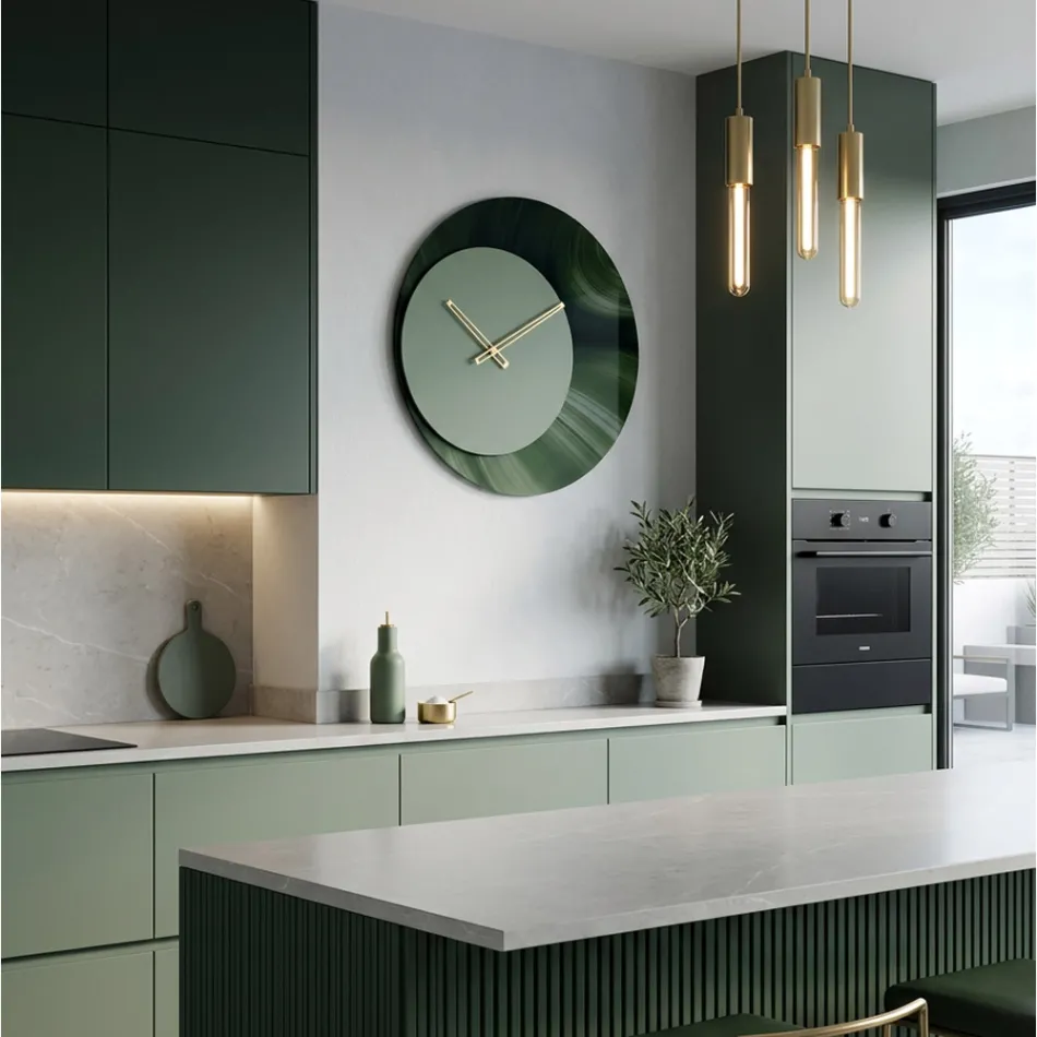 Reloj de pared redondo verde de metacrilato estampado, fabricado en Italia - Verdia Viadurini