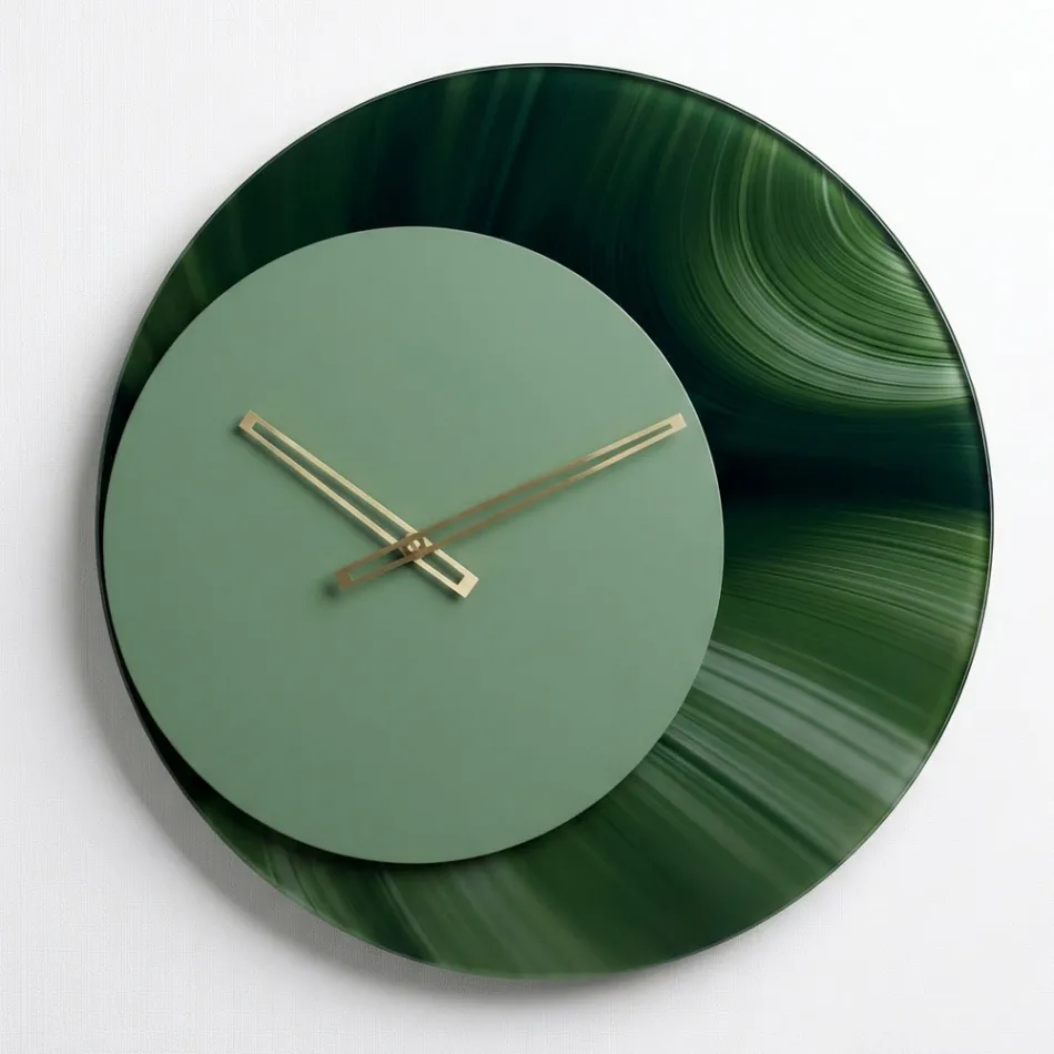 Reloj de pared redondo verde de metacrilato estampado, fabricado en Italia - Verdia Viadurini
