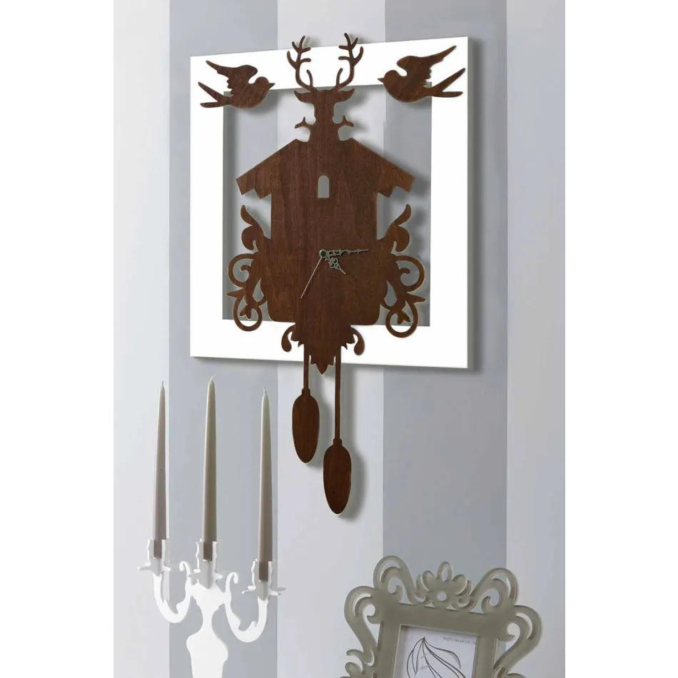 Reloj de pared de diseño moderno en madera decorada oscura y blanca - Fairy Tale Viadurini