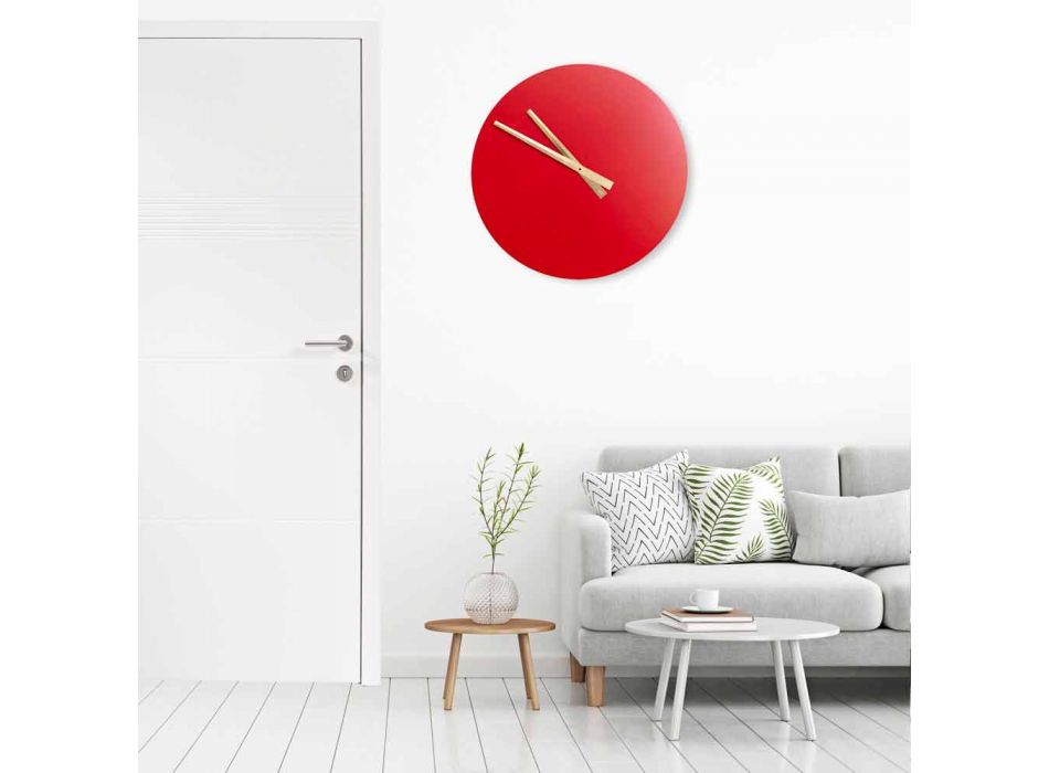 Reloj de pared moderno de color grande en madera redonda - Dione Viadurini