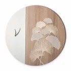 Reloj de pared de madera de diseño redondo con decoraciones, 2 acabados - Ginkgo Viadurini