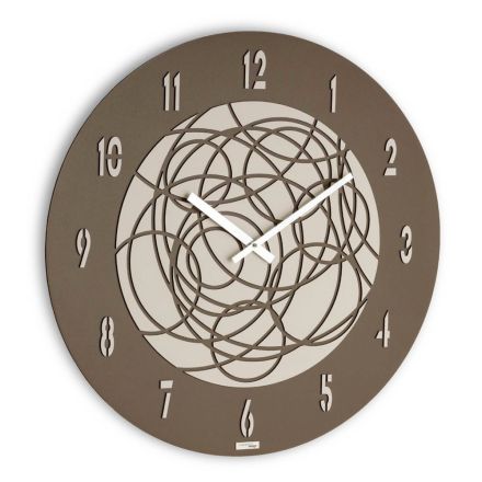 Reloj de pared de MDF y lino prensado estratificado Made in Italy - Caja fuerte Viadurini