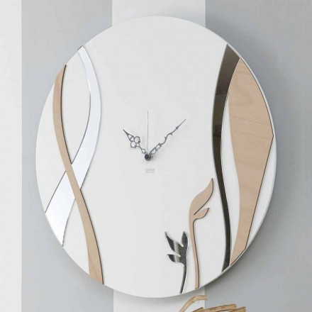 Reloj de pared moderno y redondo con diseño de madera decorada - Harmony Viadurini
