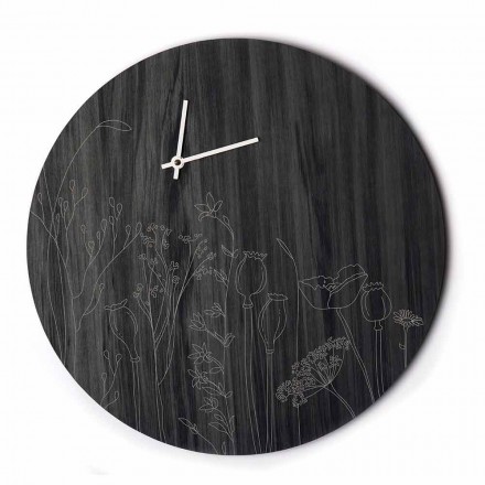 Reloj de pared de madera de diseño redondo moderno y grabado láser - Florinto Viadurini