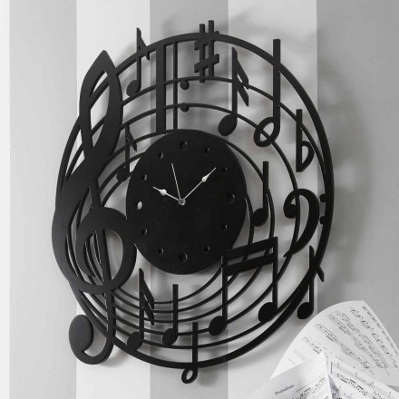 Reloj de pared redondo negro de diseño moderno en madera decorada - Música Viadurini