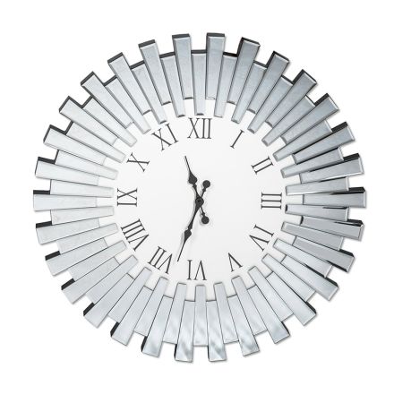 Reloj de Pared Decorativo Redondo en Mdf y Cristal Espejo - Tosco Viadurini