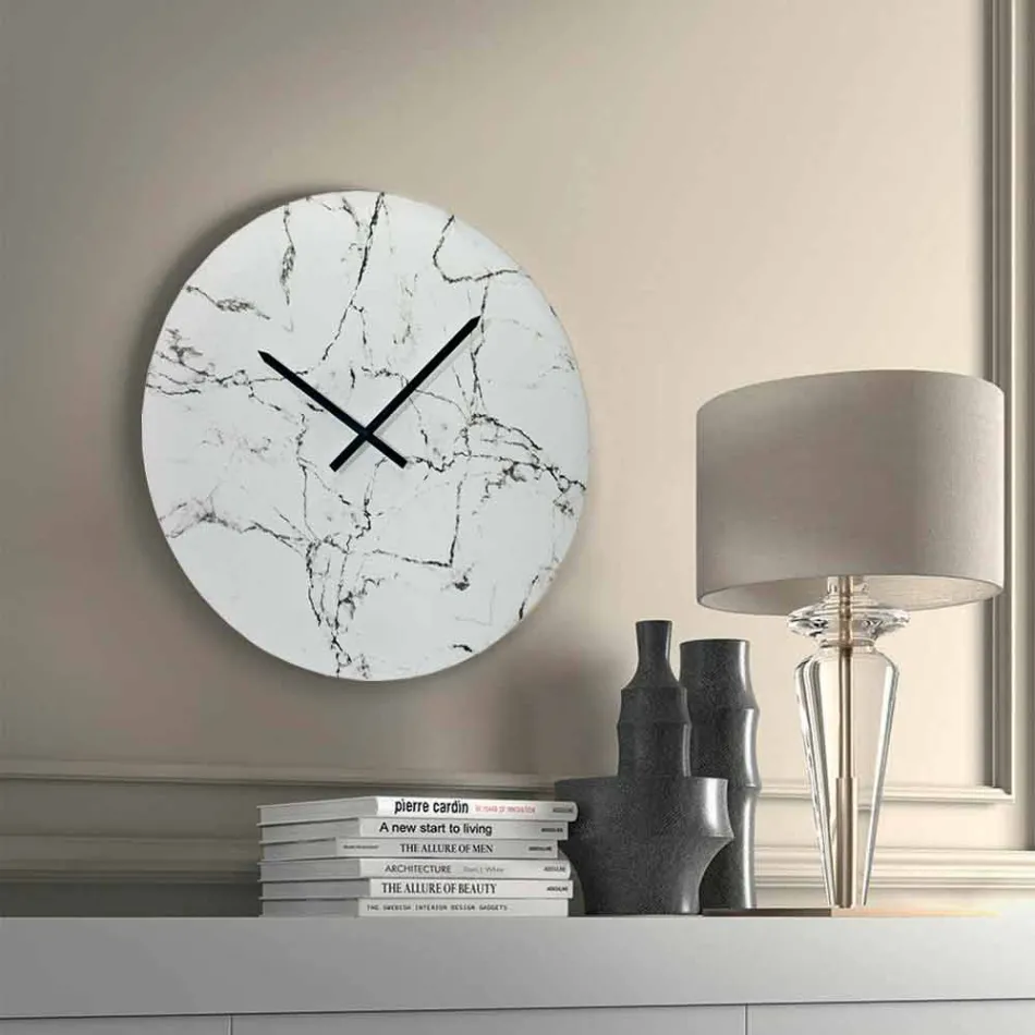 Reloj de Pared Redondo Efecto Mármol Sin Números Made in Italy - Esfera Viadurini