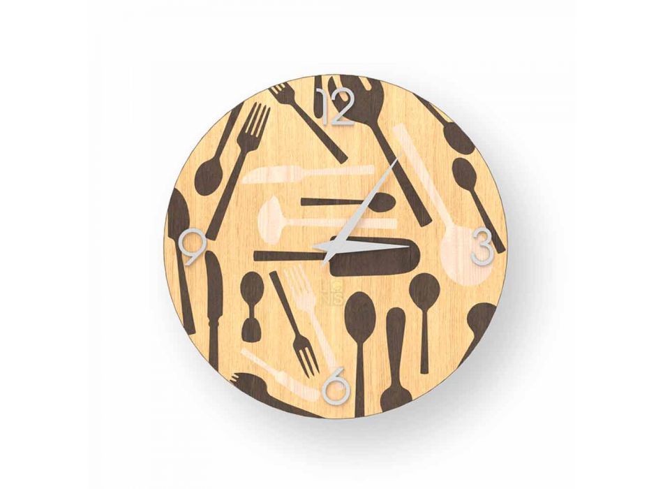 Reloj de pared de diseño Ispra, fabricado en madera, fabricado en Italia. Viadurini