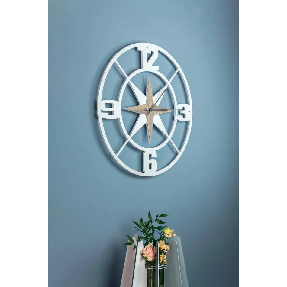 Diseño de reloj de pared grande en madera blanca y marrón en mal estado - Bisagra Viadurini