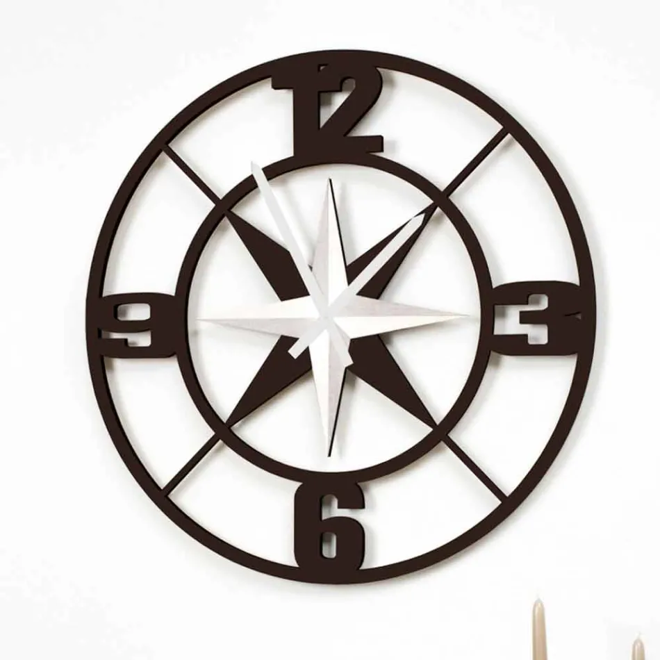 Diseño de reloj de pared grande en madera blanca y marrón en mal estado - Bisagra Viadurini