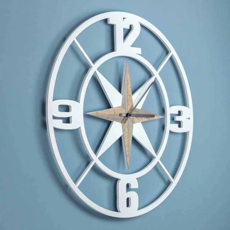 Diseño de reloj de pared grande en madera blanca y marrón en mal estado - Bisagra Viadurini