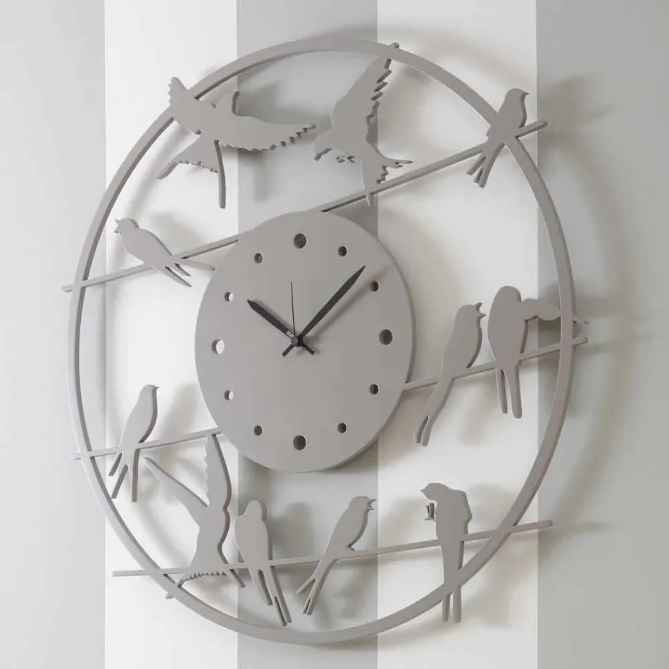 Reloj de pared grande de diseño moderno en madera redonda de colores - Birds Viadurini