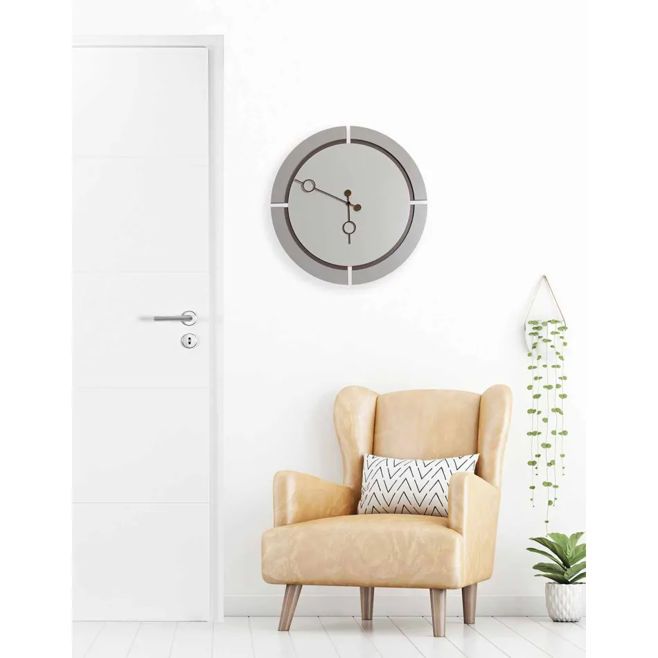 Reloj de pared redondo grande de diseño moderno en madera marrón y beige - Osvego Viadurini