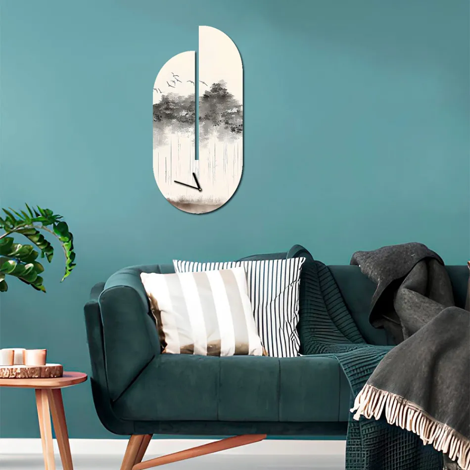 Reloj de Madera con Estampado de Garzas Made in Italy - Palau Viadurini