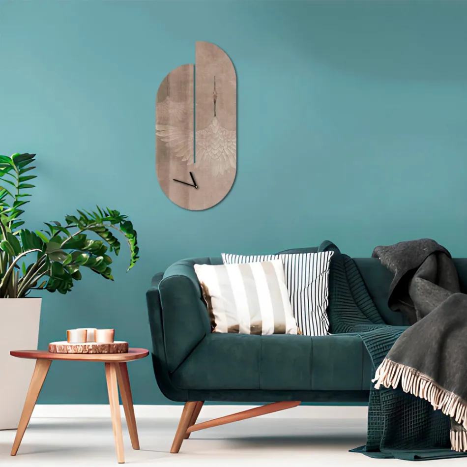 Reloj de Madera con Estampado de Garzas Made in Italy - Palau Viadurini