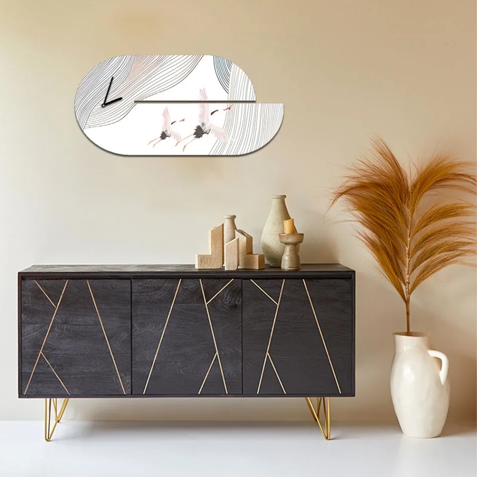 Reloj de Madera con Estampado de Garzas Made in Italy - Palau Viadurini