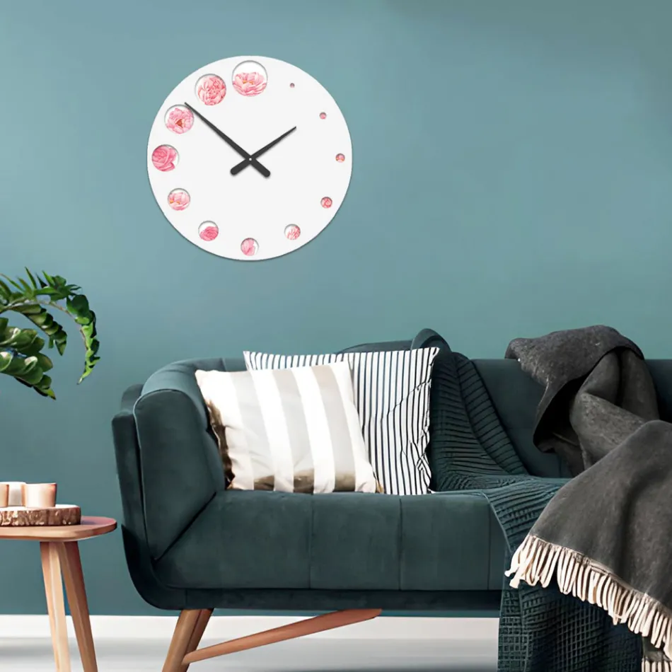 Reloj de Madera con Estampado de Flores de Camelia Made in Italy - India Viadurini