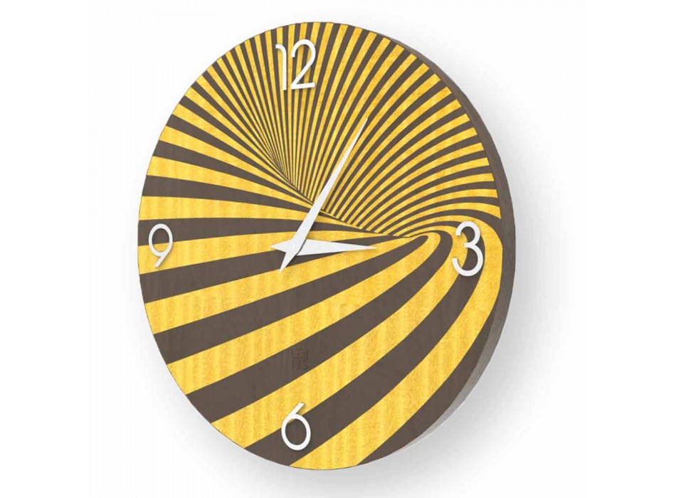 Reloj de madera decorado con diseño azzio, hecho en Italia. Viadurini