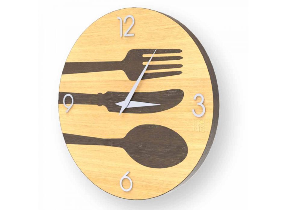 Clivio moderno reloj de pared de madera, hecho en Italia. Viadurini