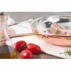 Sartén redonda de cobre estañado a mano con asa y tapa 28 cm - Gianluigi Viadurini