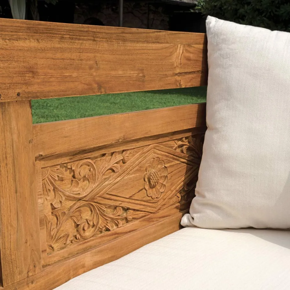 Banco 210x112 cm en Madera de Teca Reciclada con Cojines - Mammolo Viadurini