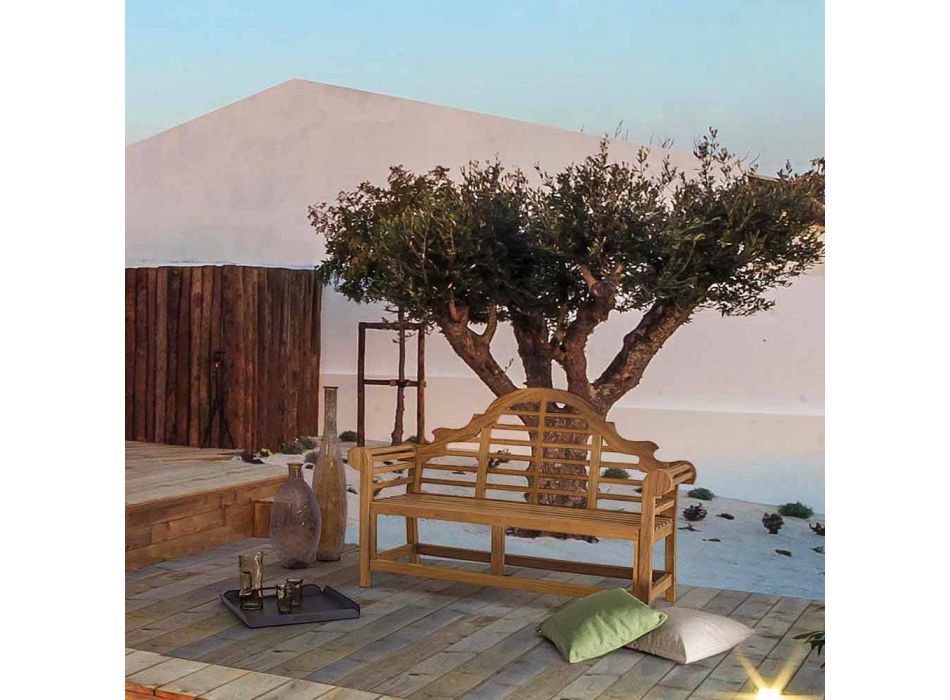 Banco de jardín de madera de teca de diseño rústico - Simonia Viadurini