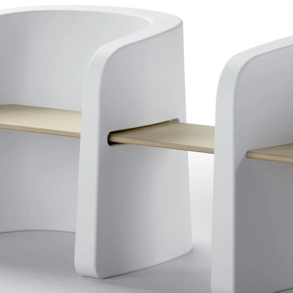 Banco de jardín en polietileno y madera de abedul Made in Italy - Talula Viadurini