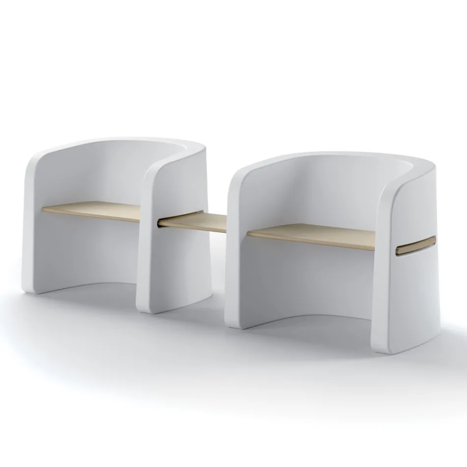 Banco de jardín en polietileno y madera de abedul Made in Italy - Talula Viadurini