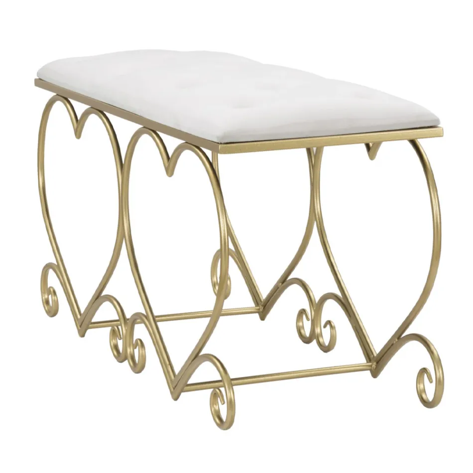 Banco de Hierro Dorado con Asiento Acolchado y Tapizado en Tela - Alchimia Viadurini