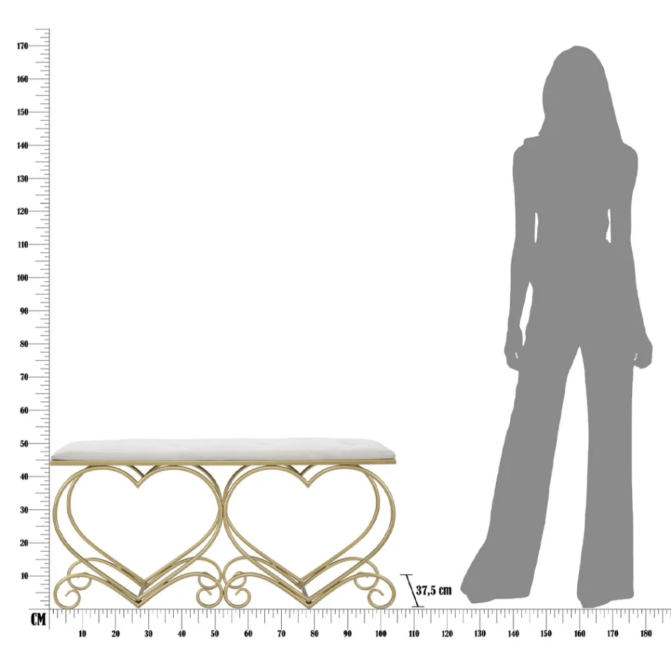 Banco de Hierro Dorado con Asiento Acolchado y Tapizado en Tela - Alchimia Viadurini