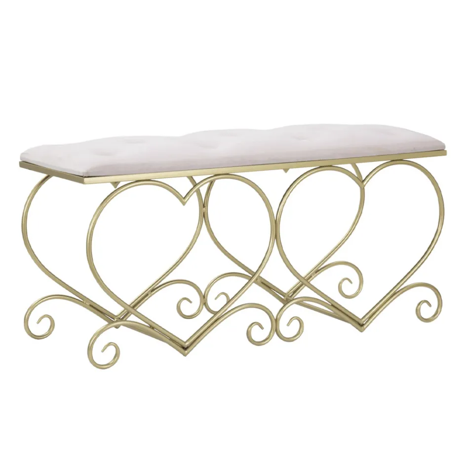 Banco de hierro dorado con asiento acolchado tapizado en tela - Alchimia Viadurini