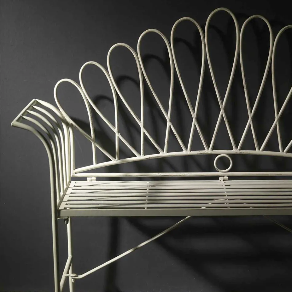 Banco de jardín de 2 plazas en metal acabado marfil - Pegamento Viadurini