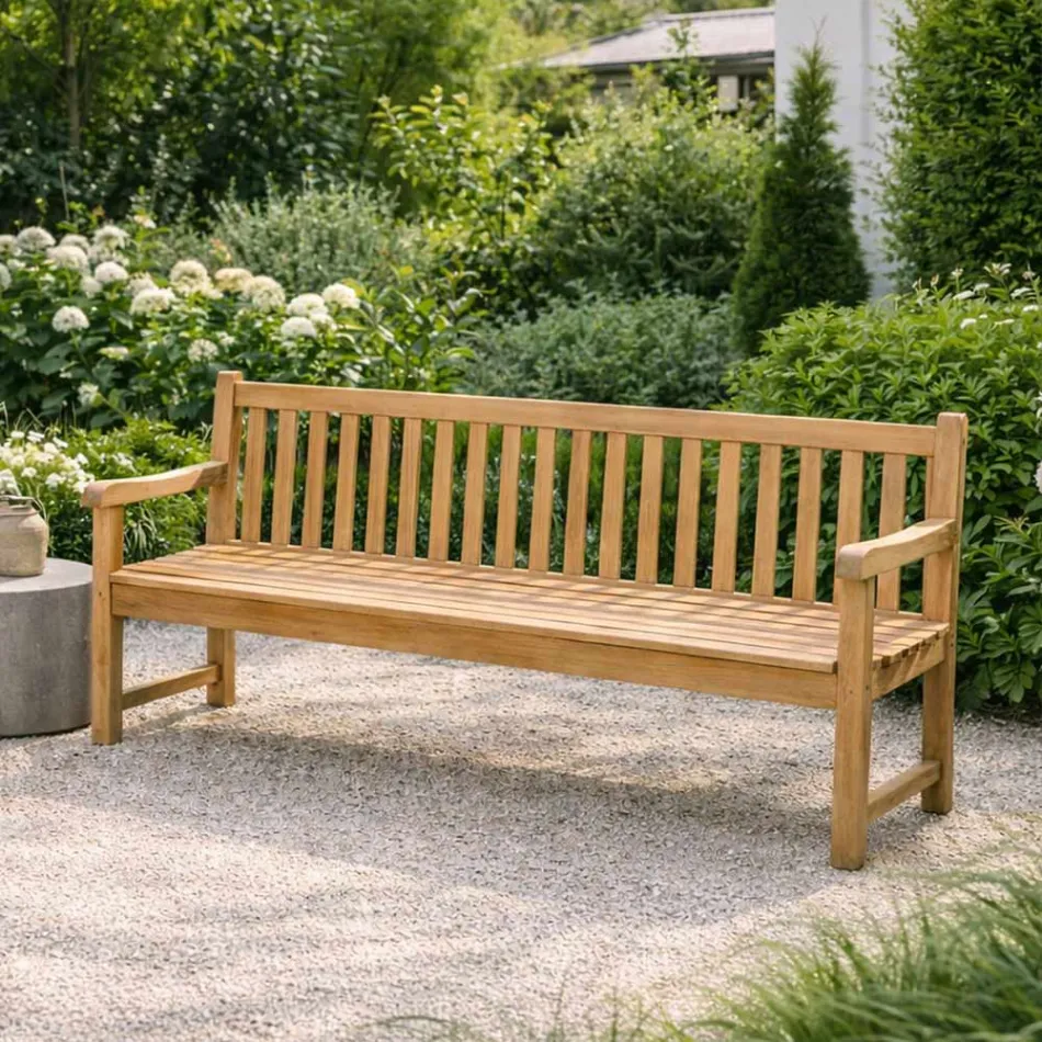 Banco de Jardín en Teca Natural de Varios Tamaños - Yggdrasil Viadurini
