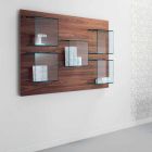 Panel de pared en madera de nogal canaletto y estantes de vidrio 2 tamaños - albahaca Viadurini