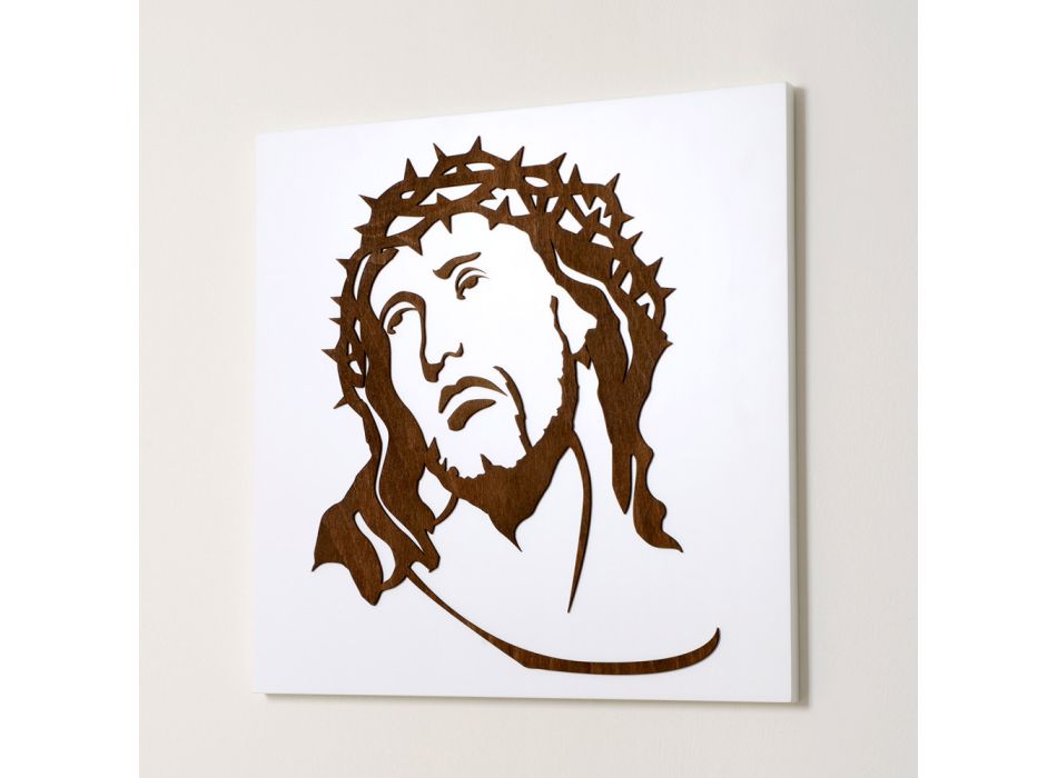 Panel blanco que representa el rostro de Cristo Made in Italy - Akari Viadurini