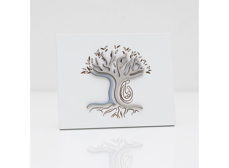 Panel blanco grabado con láser con árbol y familia Made in Italy - Helga Viadurini